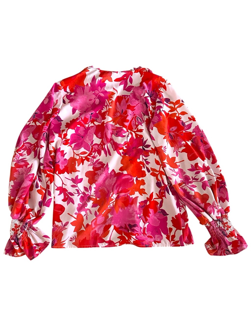 Pink and Orange Floral LS Blouse (M) - Picture 2 of 2